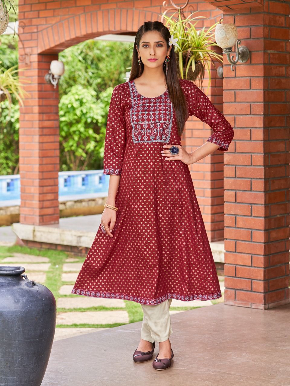 Ala Vaikuthupuram Super Printed Designer Wholesale Anarkali Kurtis
